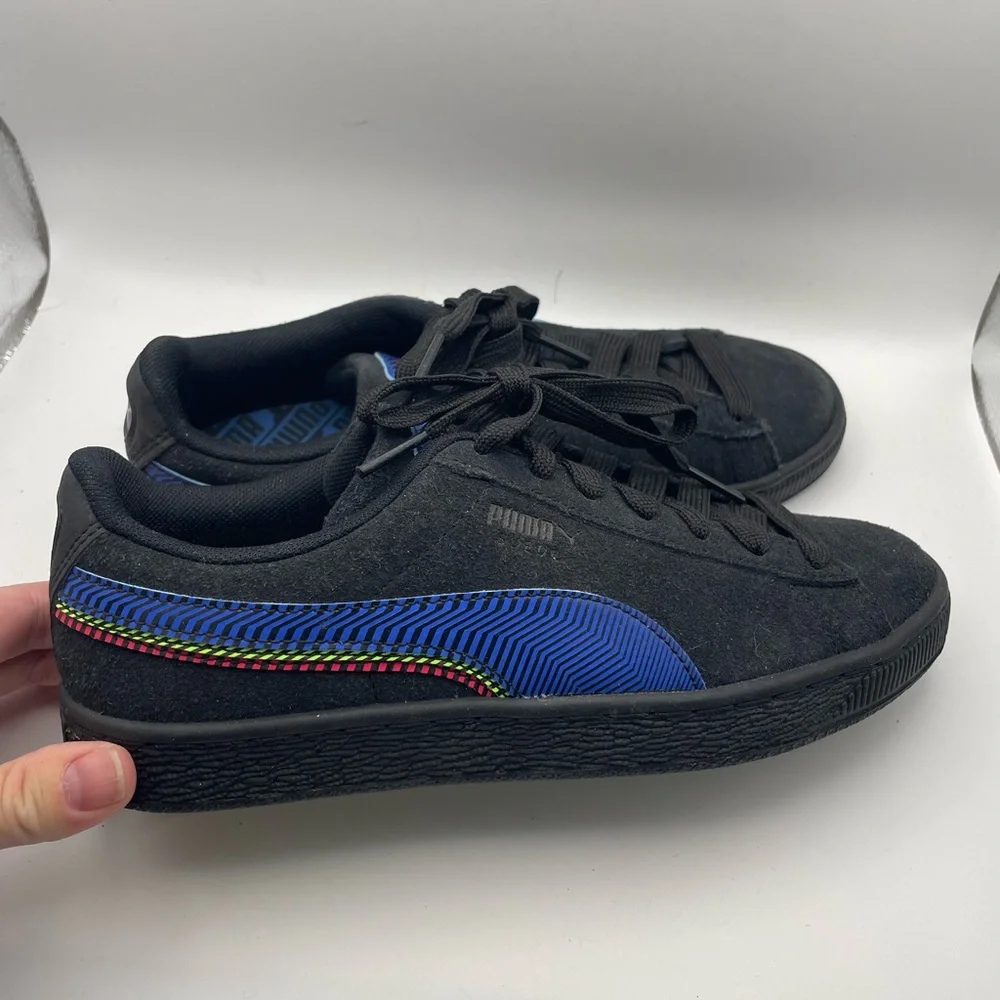 Puma Suede Sneakers Kids 5.5C‎ Black Blue Multi Graphic 385309-01